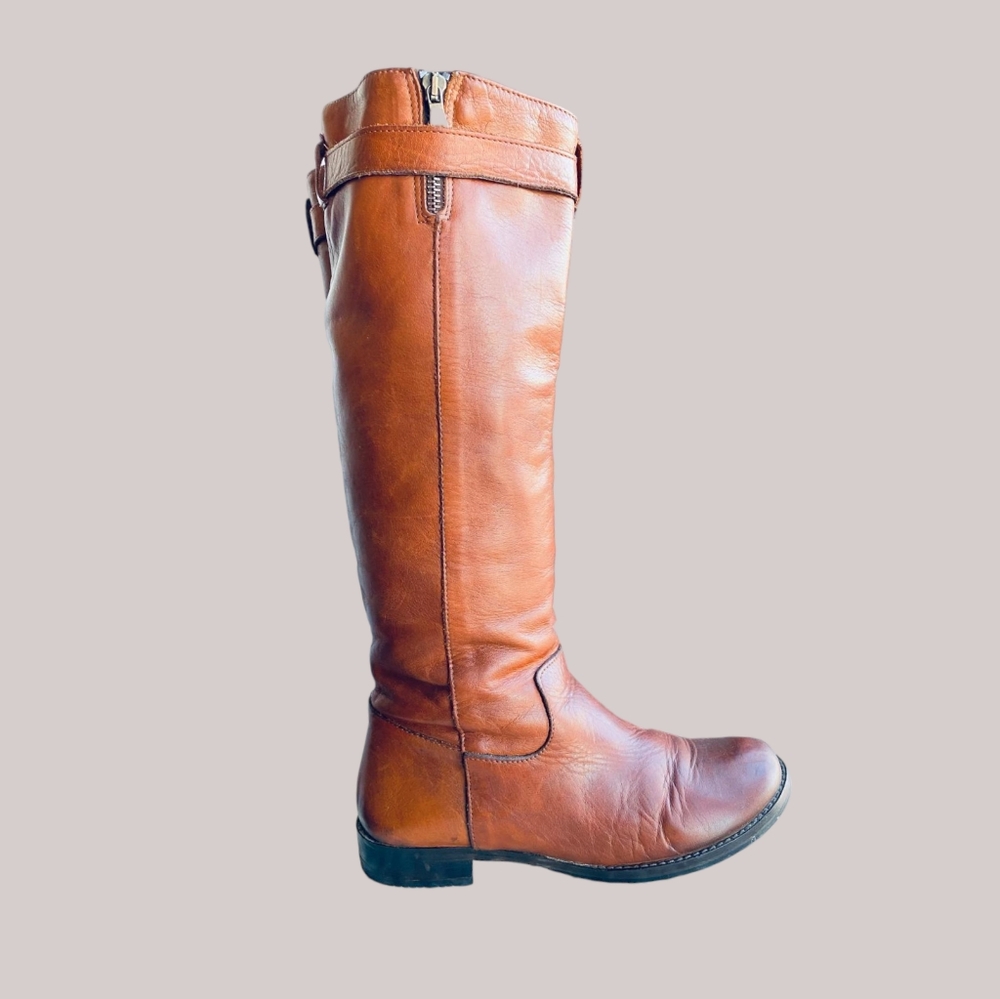 Italian Belted Genuine Leather Brown Riding Boot- Size 37